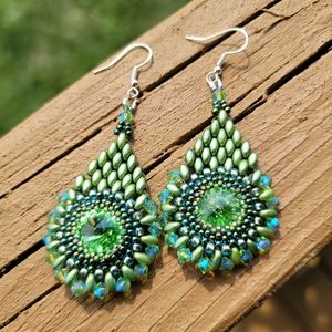 Hand Beaded Austrian Crystal Cathedral Window Earrings
